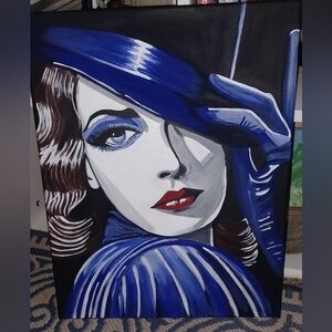 Blue and White Art Deco Portrait Canvas Original Acrylic Painting